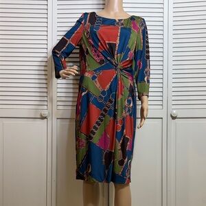 Etcetera Colorful Chain Print Knot Sheath Dress Size 8